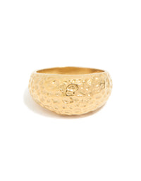 Highlighting a waterproof gold plated stainless steel molten rock ring in chunky style close up view - link has visual effect only