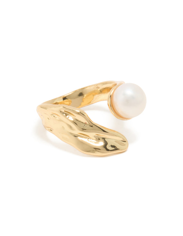 Gold Plated Pearl Open Textured Ring