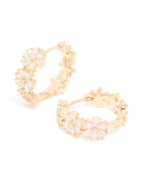 Gold Cubic Zirconia Floral Hoop Earrings - link has visual effect only