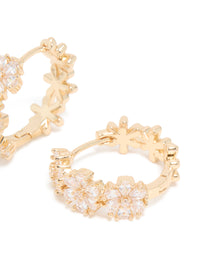 Gold Cubic Zirconia Floral Hoop Earrings - link has visual effect only