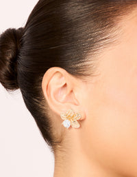 Gold Cubic Zirconia Large Flower Stud Earrings - link has visual effect only