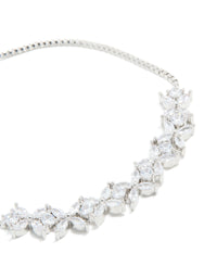 Silver Cubic Zirconia Statement Flower Toggle Bracelet - link has visual effect only