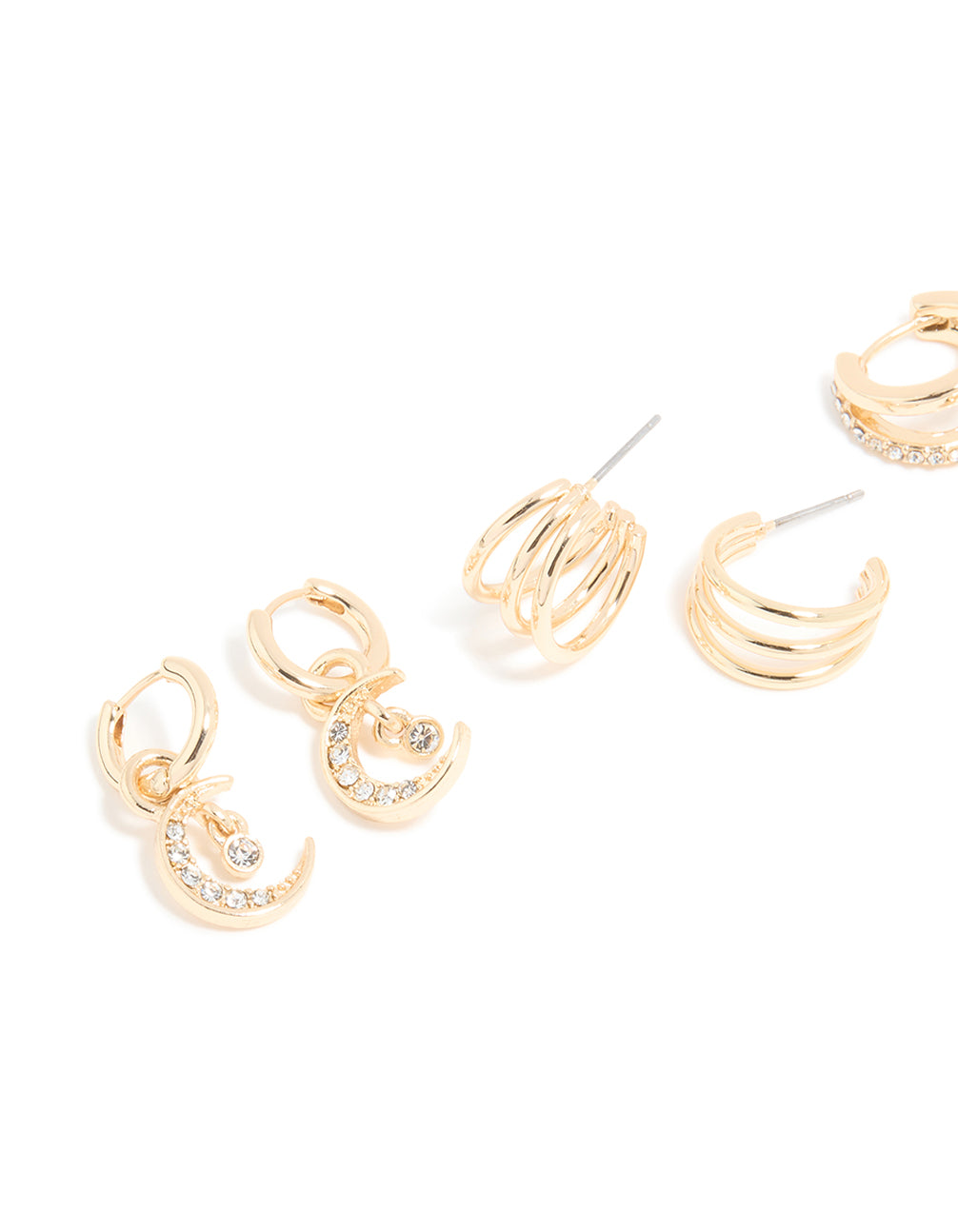Gold Diamante Layered Hoop & Celestial Earrings 4-Pack