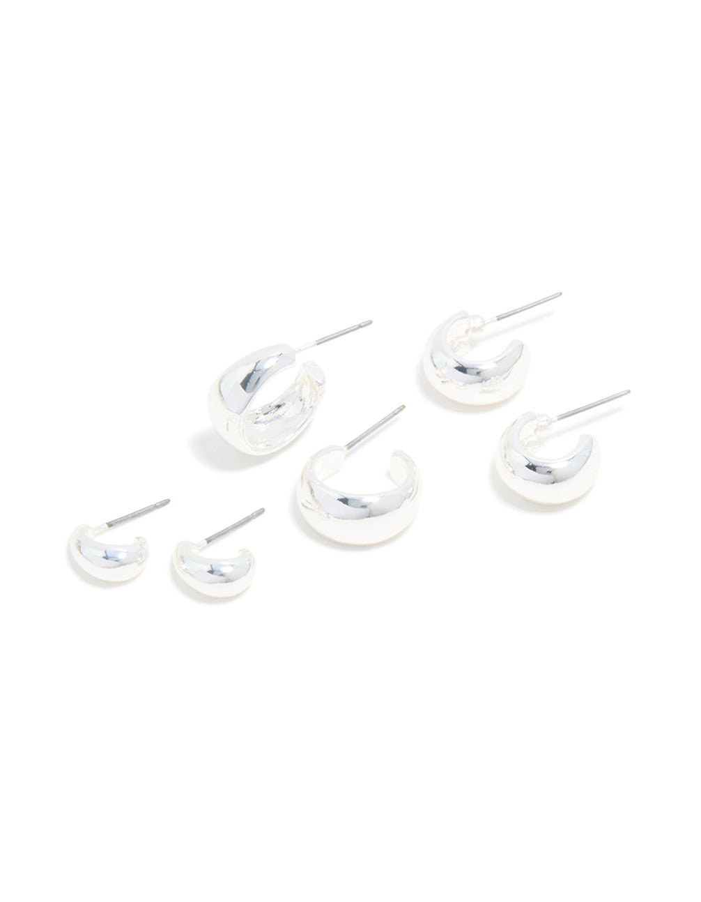 Silver Simple Open Hoop Earrings 3-Pack