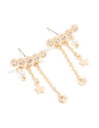 Gold Cubic Zirconia Long Stud Pearl & Star Charm Earrings - link has visual effect only