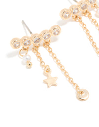 Gold Cubic Zirconia Long Stud Pearl & Star Charm Earrings - link has visual effect only