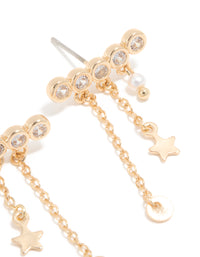 Gold Cubic Zirconia Long Stud Pearl & Star Charm Earrings - link has visual effect only