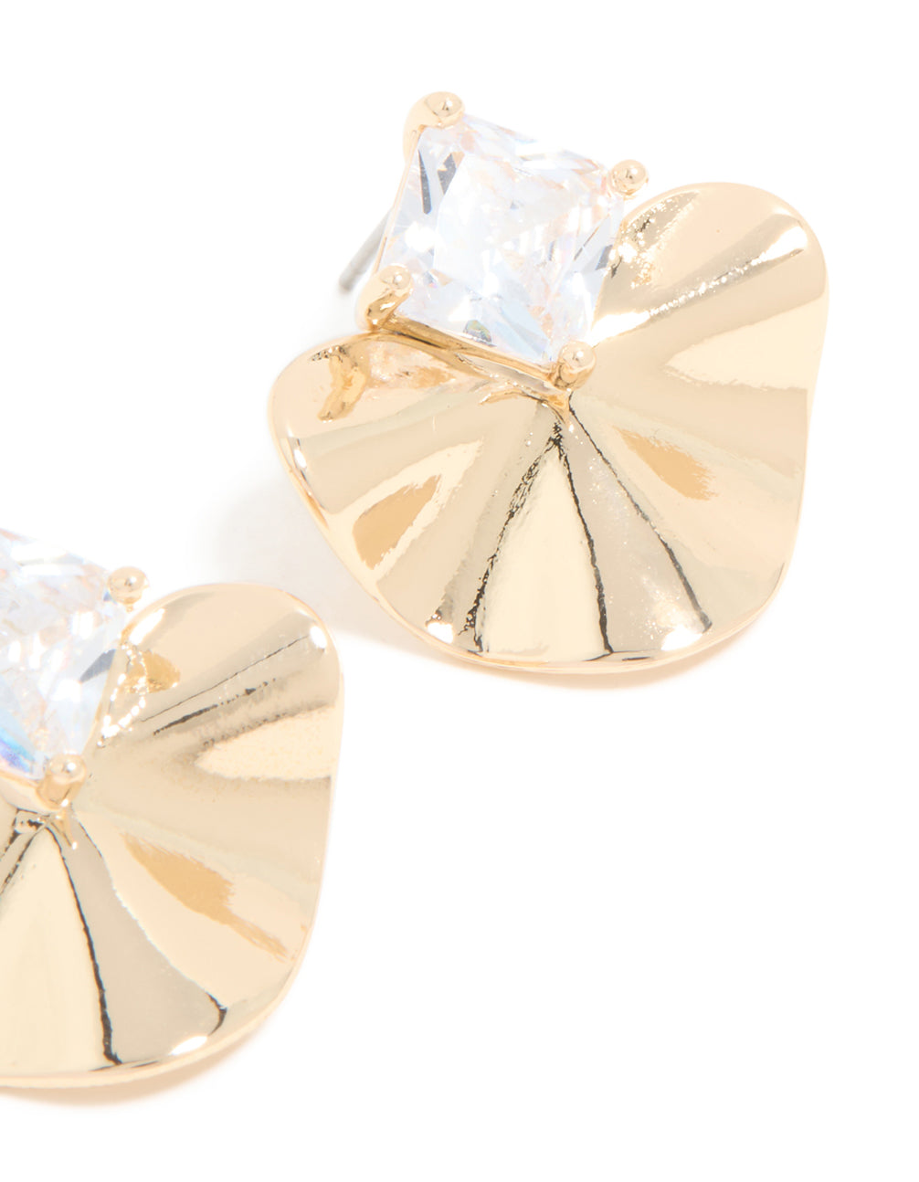 Gold Cubic Zirconia Wavy Stud Earrings