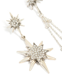 Antique Silver Diamante Asymetrical Star & Moon Drop Earrings - link has visual effect only