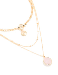 Gold Rose Quartz Semi-Precious Stone & Evil Eye Layered Necklace - link has visual effect only