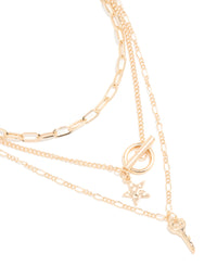 Gold Chain T Bar & Pendants Layered Necklace - link has visual effect only