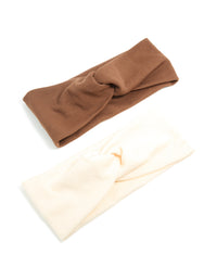 Pink & Brown Ribbed Fabric Twist Stretch Headbands 2-Pack - link has visual effect only