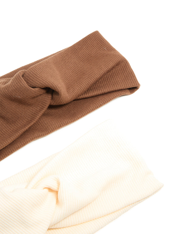 Pink & Brown Ribbed Fabric Twist Stretch Headbands 2-Pack