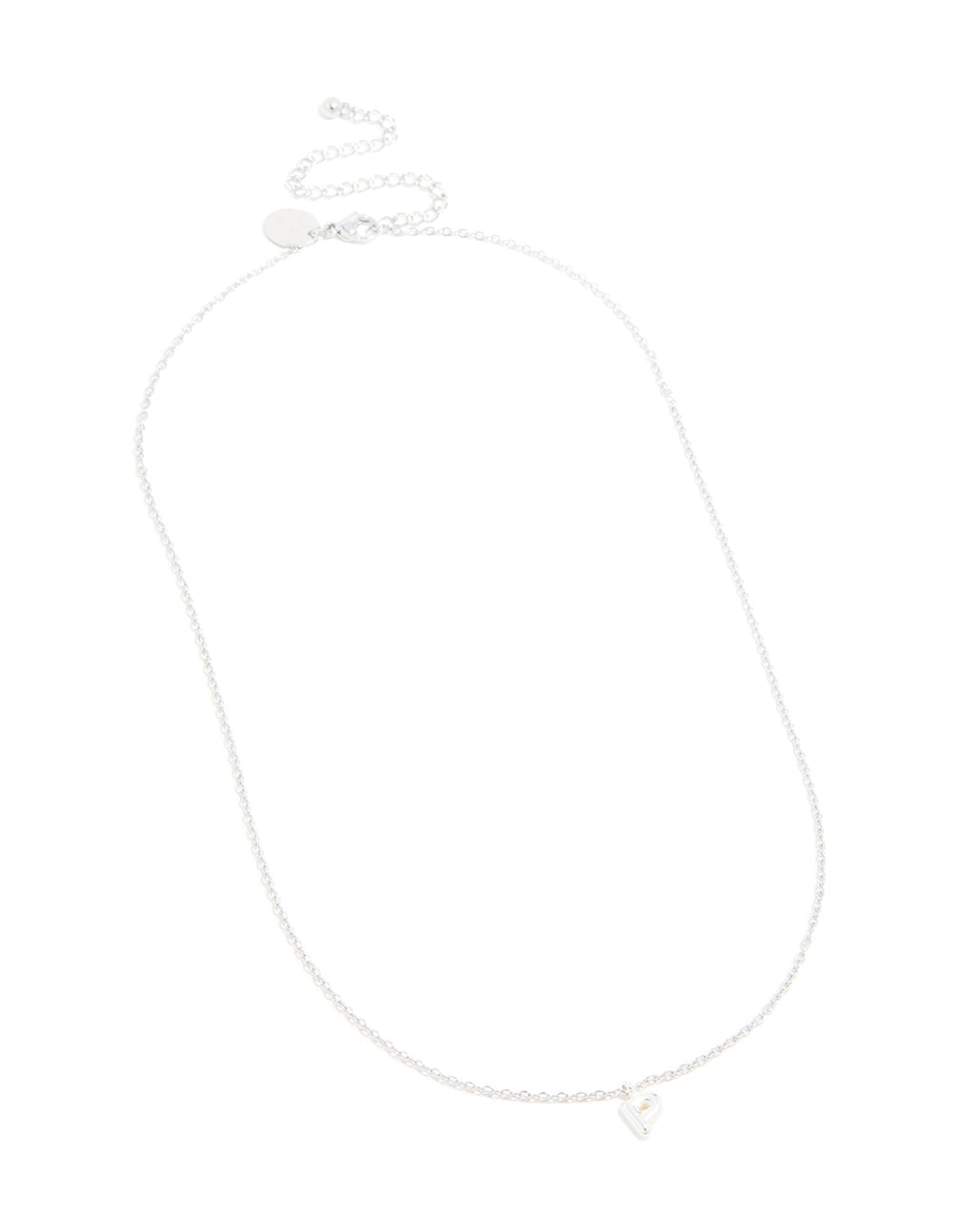 Crafted from waterproof stainless steel mini bubble letter P necklace with pendant featuring initial detail in dainty silver front view