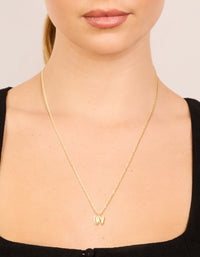 Waterproof Gold Plated Stainless Steel Mini Bubble Letter W Necklace - link has visual effect only