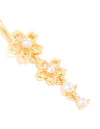 Gold Plated Surgical Steel Cubic Zirconia Double Flower Belly Bar - link has visual effect only