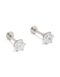 Discover round cut cubic zirconia stud earrings crafted from surgical steel with flat back closure front view - link has visual effect only