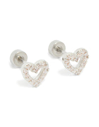 Kids Surgical Steel Cubic Zirconia Pavé Heart Flat Back Studs - link has visual effect only