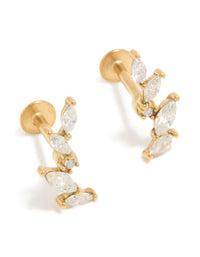 Gold Plated Surgical Steel Cubic Zirconia Leaf Crawler Flat Back Studs - link has visual effect only