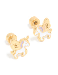 Kids Gold Plated Surgical Steel Magic Unicorn Flat Back Studs - link has visual effect only