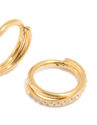 Gold Plated Surgical Steel Cubic Zirconia Crossover Double Sleeper Earrings - link has visual effect only