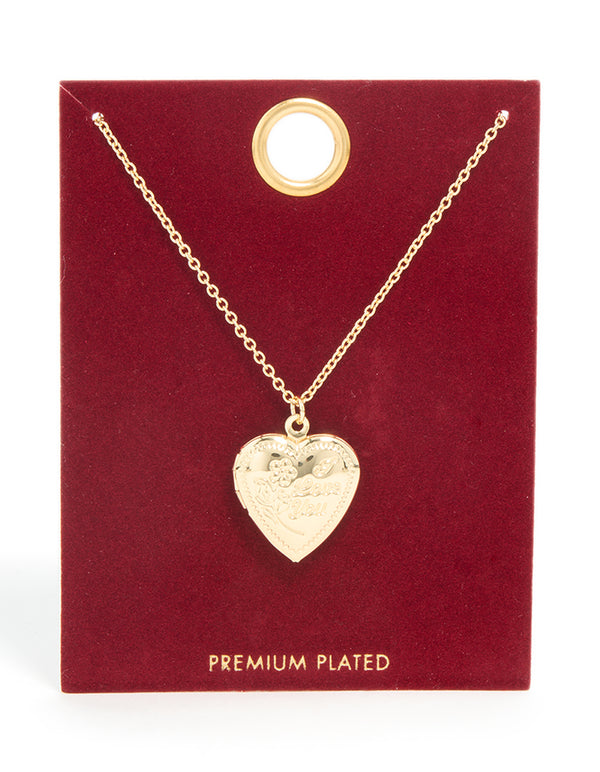 Gold Plated Heart 'Love You' Locket Necklace