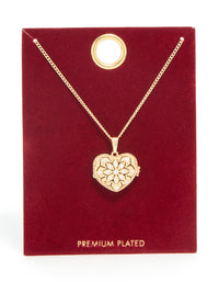 Gold Plated Cubic Zirconia Heart Locket Necklace - link has visual effect only