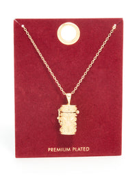 Gold Plated Barrel Pendant Necklace - link has visual effect only