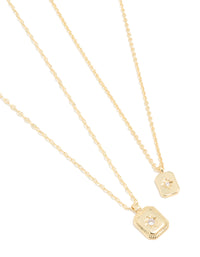 Gold Plated Cubic Zirconia Celestial Necklaces 2-Pack - link has visual effect only