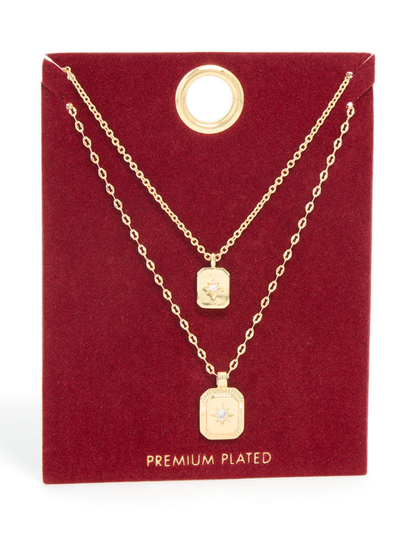 Gold Plated Cubic Zirconia Celestial Necklaces 2-Pack