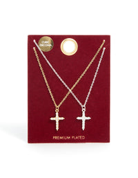 Mixed Metal Plated Cross Cubic Zirconia Pendant Necklaces 2-Pack - link has visual effect only