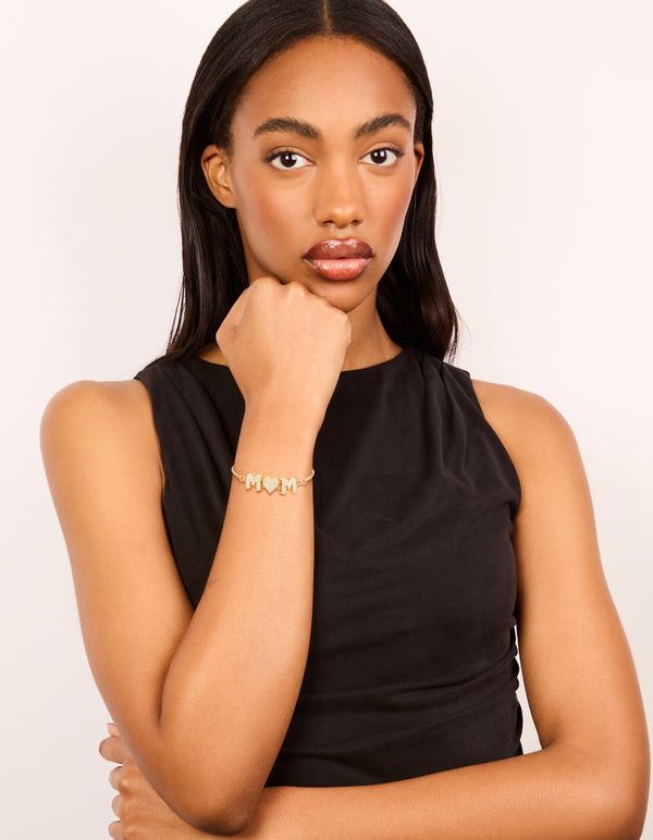 Gold Plated Cubic Zirconia 'Mum' Bubble Heart Toggle Bracelet