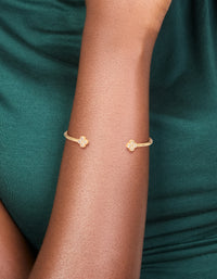 Gold Plated Cubic Zirconia Clover Wrist Cuff - link has visual effect only