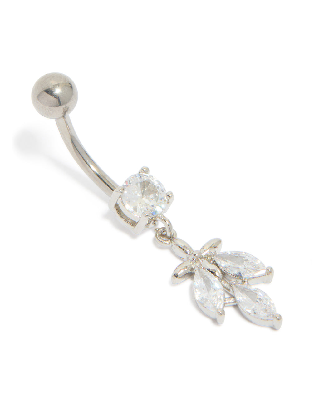 Titanium Diamante Leaf Drop Belly Bar