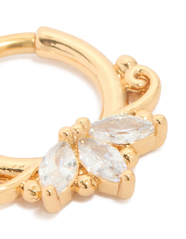 Gold Plated Titanium Diamante Marquise Detail Clicker Ring