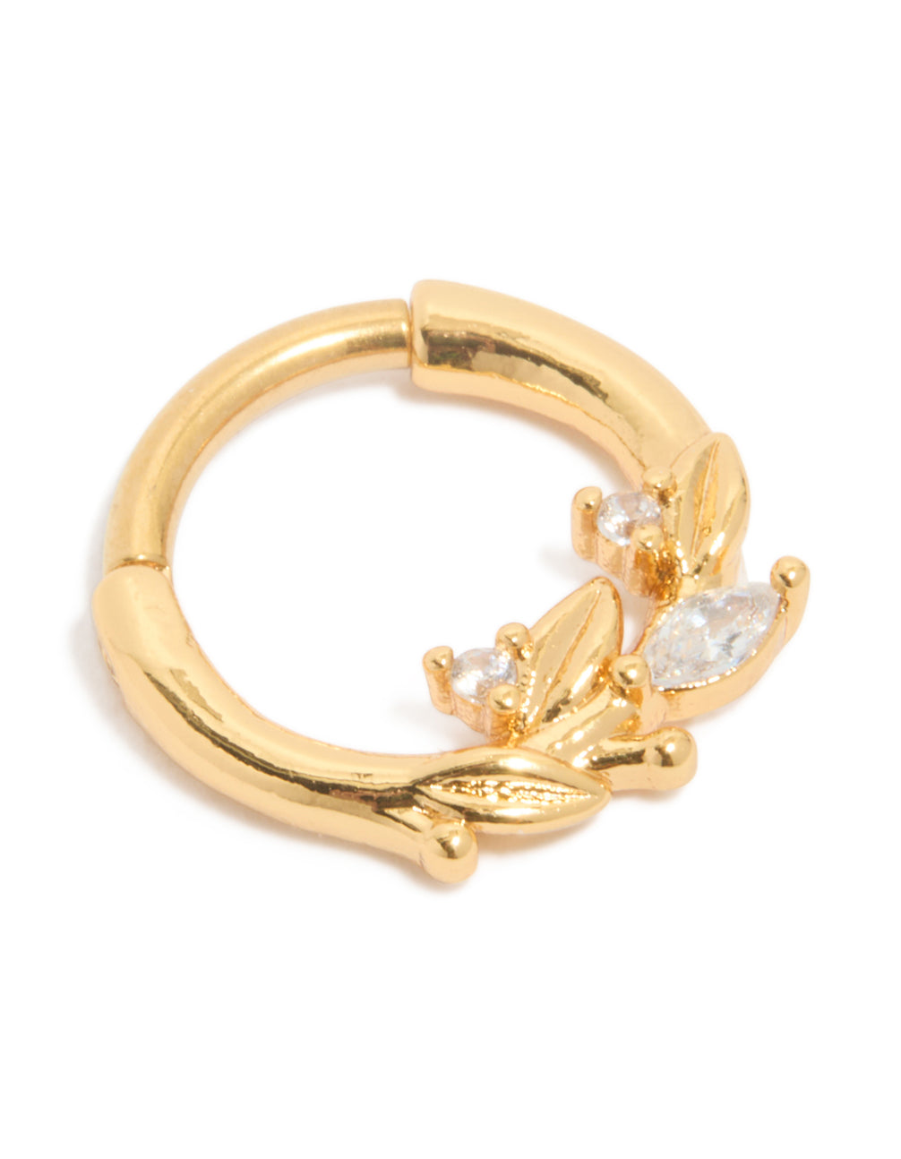 Gold Plated Titanium Cubic Zirconia Leaf Vine Clicker Ring