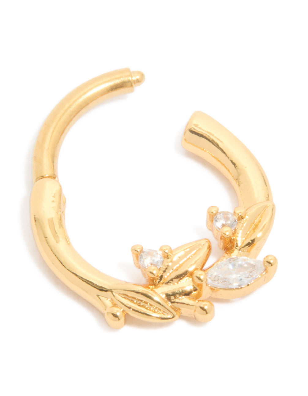 Gold Plated Titanium Cubic Zirconia Leaf Vine Clicker Ring