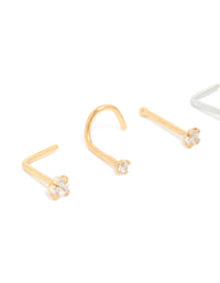 Mixed Metal Surgical Steel Cubic Zirconia Nose Studs & Rings 6-Pack - link has visual effect only