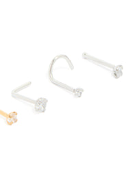 Mixed Metal Surgical Steel Cubic Zirconia Nose Studs & Rings 6-Pack - link has visual effect only