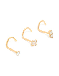 Gold Plated Surgical Steel Cubic Zirconia Cork Screw Nose Studs 3-Pack - link has visual effect only