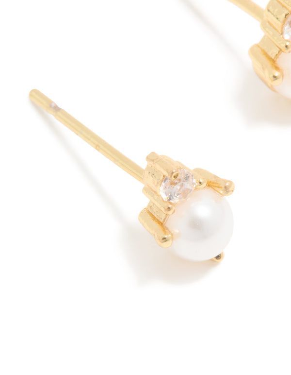 Waterproof Gold Plated Stainless Steel June Cubic Zirconia Duo Stud Earrings