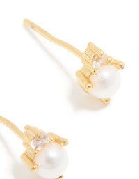 Waterproof Gold Plated Stainless Steel June Cubic Zirconia Duo Stud Earrings - link has visual effect only