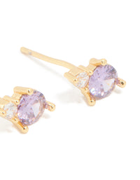 Waterproof Gold Plated Stainless Steel Cubic Zirconia Duo February Birthstone Stud Earrings - link has visual effect only