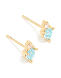 Waterproof Gold Plated Stainless Steel March Birthstone Cubic Zirconia Duo Stud Earrings - link has visual effect only
