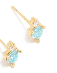 Waterproof Gold Plated Stainless Steel March Birthstone Cubic Zirconia Duo Stud Earrings - link has visual effect only
