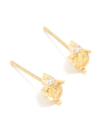 Waterproof Stainless Steel November Cubic Zirconia Duo Stud Earrings - link has visual effect only