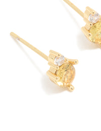 Waterproof Stainless Steel November Cubic Zirconia Duo Stud Earrings - link has visual effect only