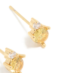 Waterproof Stainless Steel November Cubic Zirconia Duo Stud Earrings - link has visual effect only