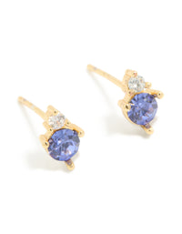 Waterproof Gold Plated Stainless Steel December Cubic Zirconia Birthstone Duo Stud Earrings - link has visual effect only