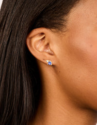 Waterproof Gold Plated Stainless Steel December Cubic Zirconia Birthstone Duo Stud Earrings - link has visual effect only
